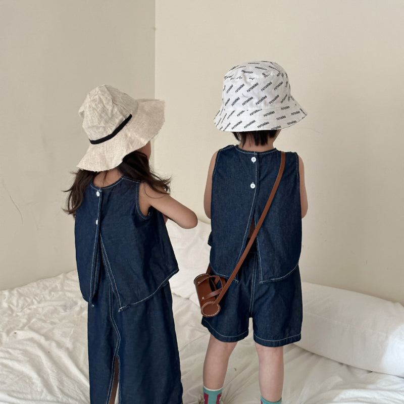 【BABY＆KID】夏新作 ダークデニムベストワンピ、セットアップSK063013