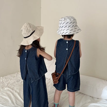 【BABY＆KID】夏新作 ダークデニムベストワンピ、セットアップSK063013