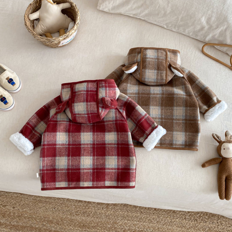 【BABY&KID】冬新作チェック柄フード付きモコモコアウターSK102523