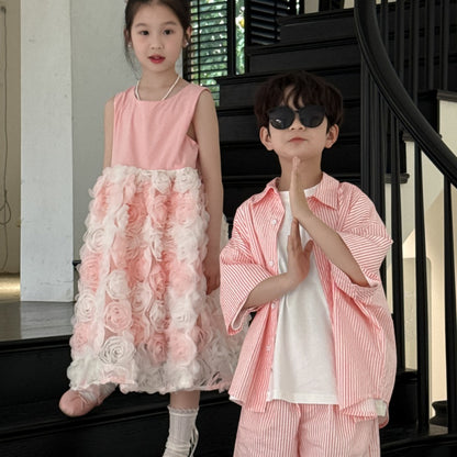 【BABY&KID】夏新作 ボーダーセットアップ、立体フラワーワンピースSK080520
