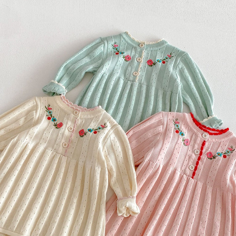 【BABY&KID】フリル襟花刺繍ニットワンピースSK104119