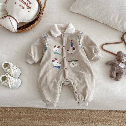 【BABY】コーデュロイ犬刺繍カバーオールSK102914