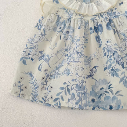 【BABY&KID】夏新作 ラウンドネックフリルスリーブ小花柄セットアップSK104928