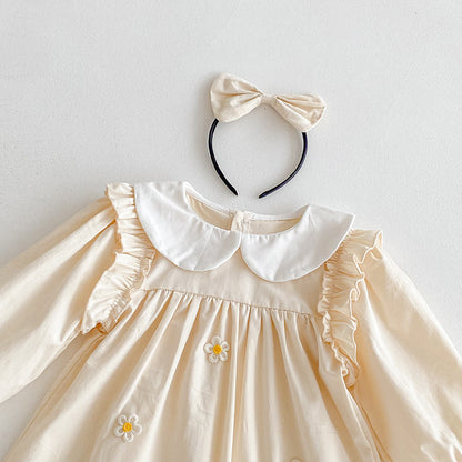 【姉妹服】小花イエローフラワーロンパース、ワンピースSK101115