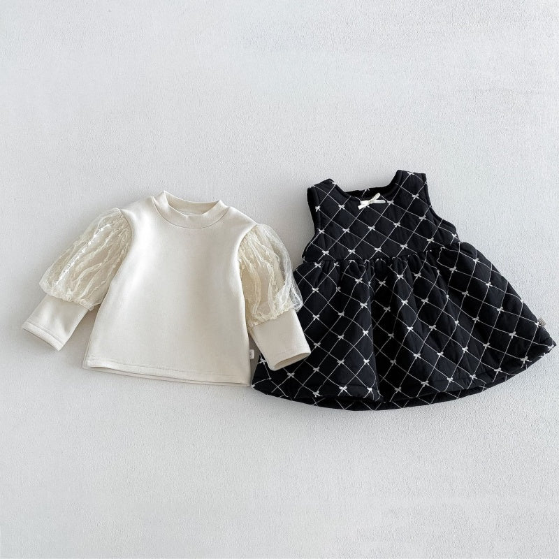 【BABY&KID】蝶結び刺繍ワンピース、パフスリーブトップスSK108113