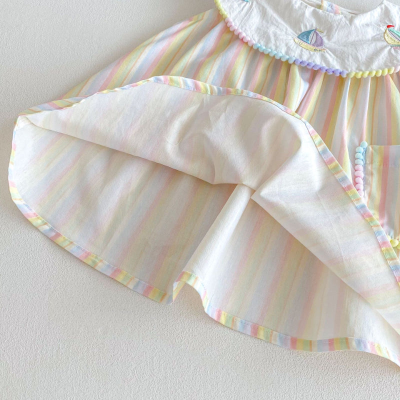 【姉妹服】夏新作 刺繍セーラー舟ロンパース、ワンピースSK072316