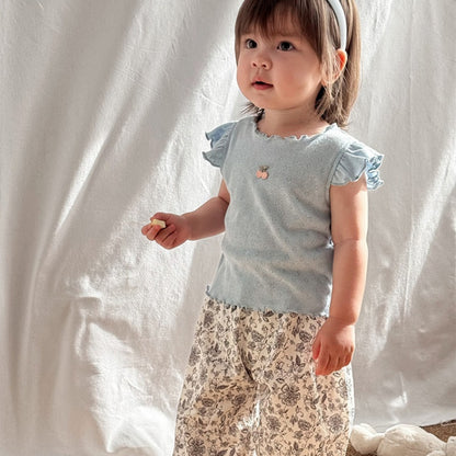 【BABY】夏新作 北欧風 フリル袖トップス、花柄パンツSK091311