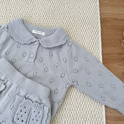 【BABY&KID-予約限定】透かしレースレトロ襟セットアップSK102233