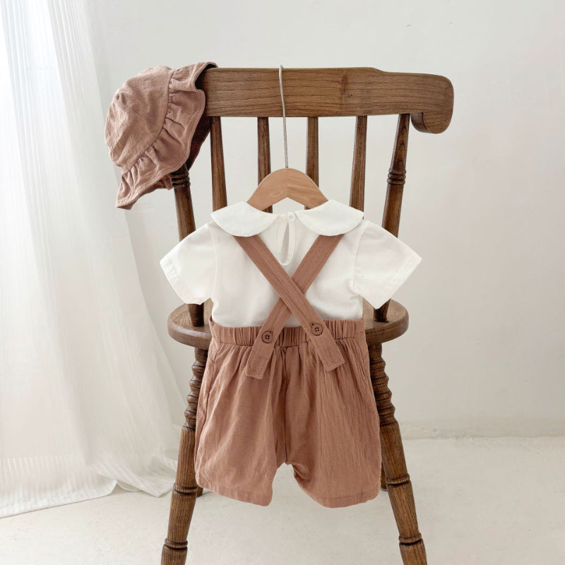 【BABY】夏新作 ナチュラル無地サロペット＆帽子、TシャツSK072224