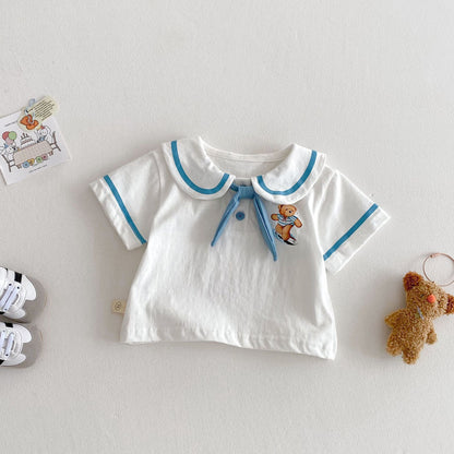 【BABY&KID】夏新作  クマ柄セーラー風セットアップSK061808