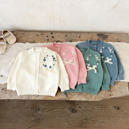 【BABY】コットン刺繍フリルニットカーディガンSK100820
