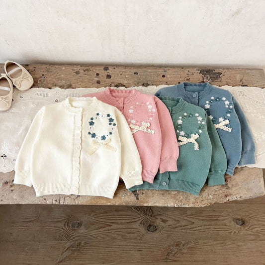 【BABY】コットン刺繍フリルニットカーディガンSK100820
