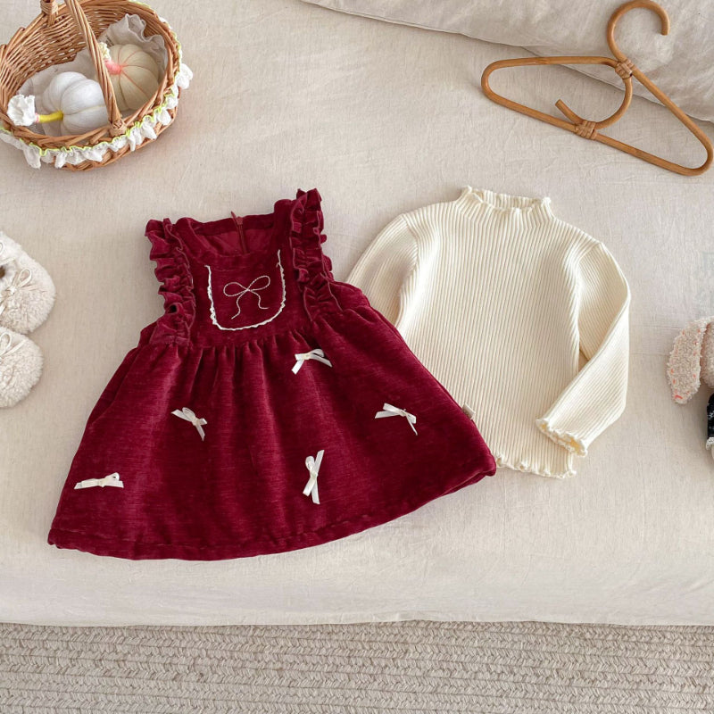 【BABY&KID】冬新作ベロア裏起毛リボンワンピースSK102735