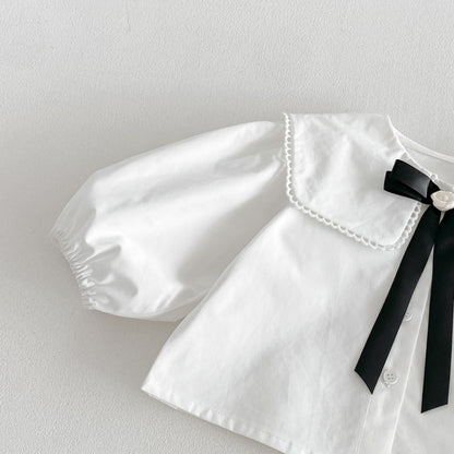 【BABY&KID】蝶結びワンピース、スクエアネック無地シャツSK107208