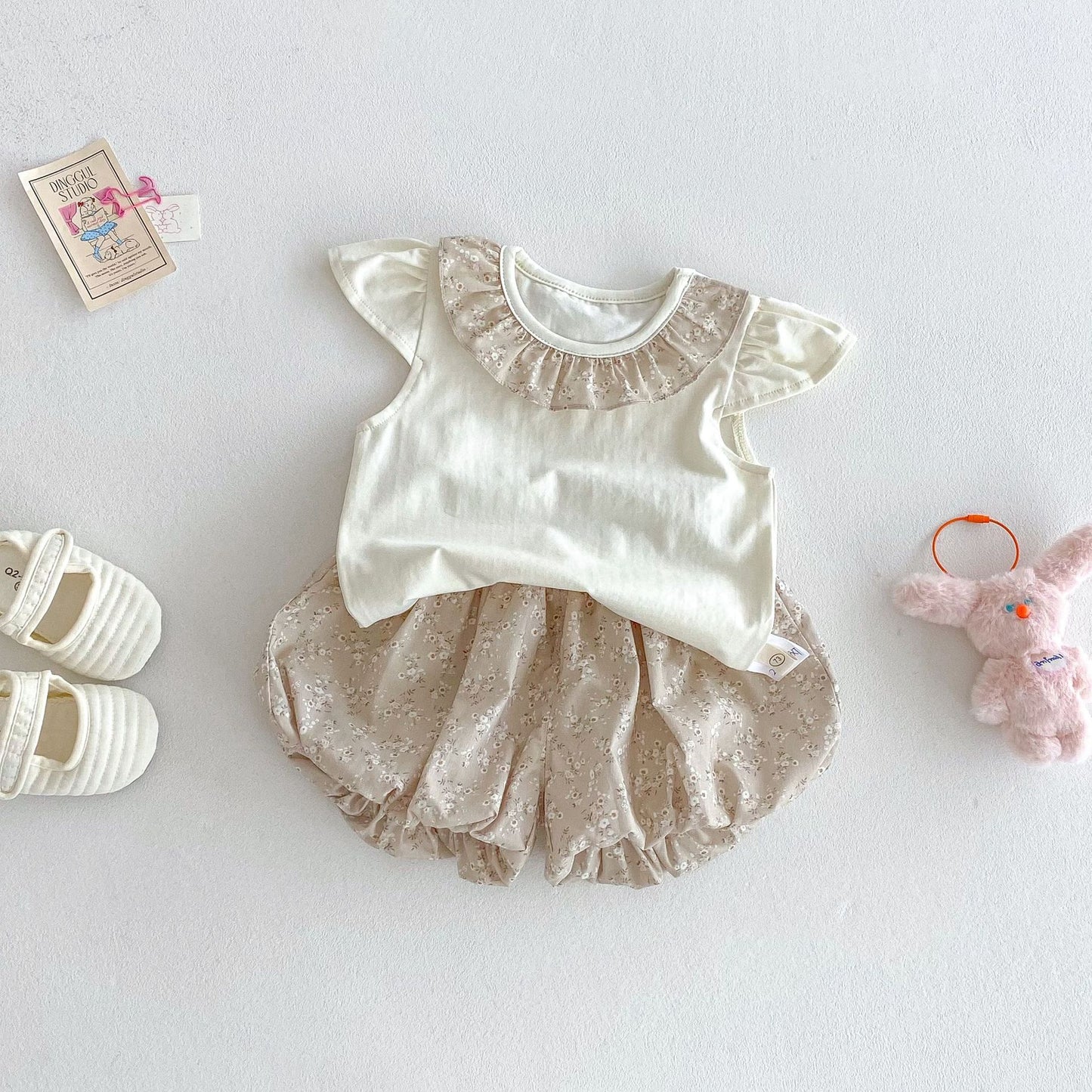 【BABY&KID】夏新作 フリル襟トップス＆フラワーパンツSKO71217