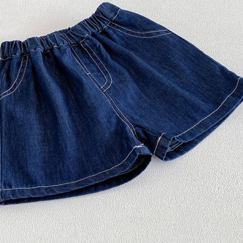 【BABY】夏新作いぬ刺繍ネクタイシャツ、デニムショートパンツSK104806