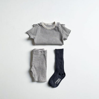 【BABY】夏新作 クルーネック半袖ボーダーセットアップSK080203