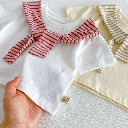 【BABY&KID】夏新作ケープ風半袖Tシャツ＆ボーダーワイドパンツSK105801