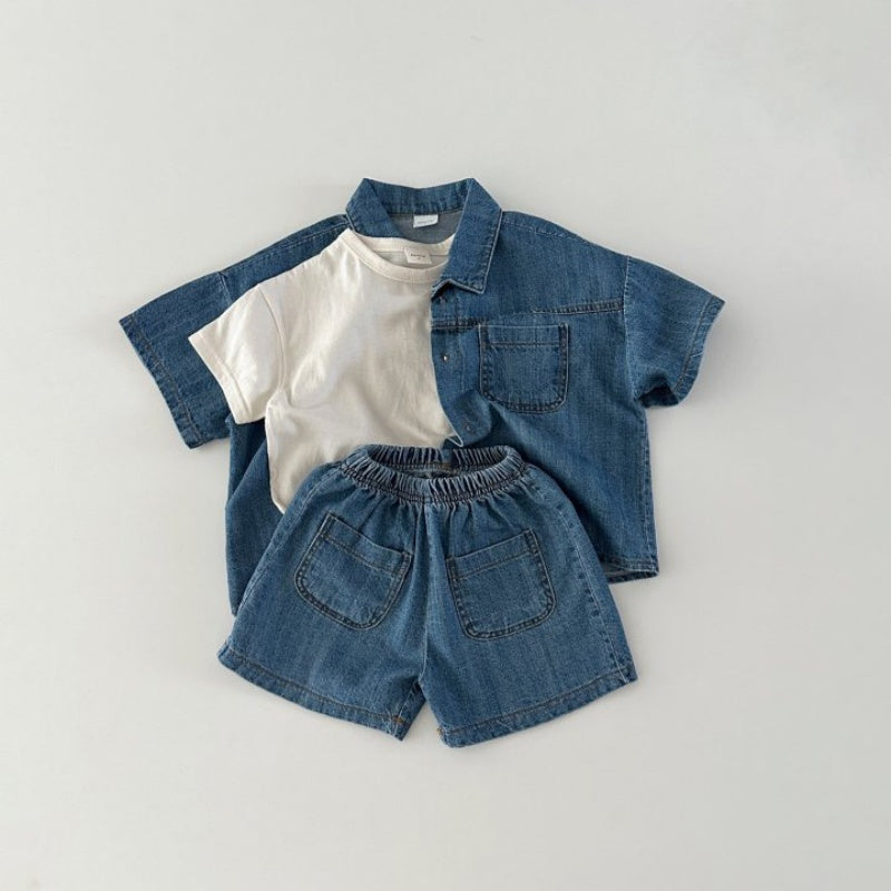 【BABY&KID】夏新作 デニムシャツセットアップSK080215