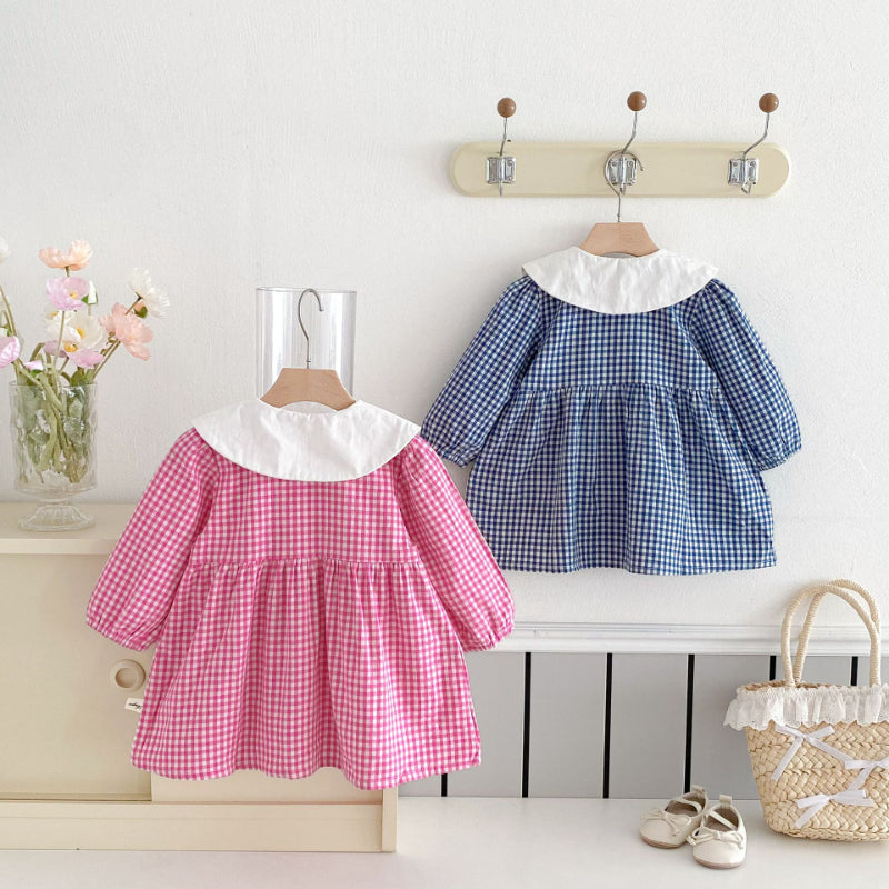 【BABY&KID】花柄刺繍チェックワンピースSK011024