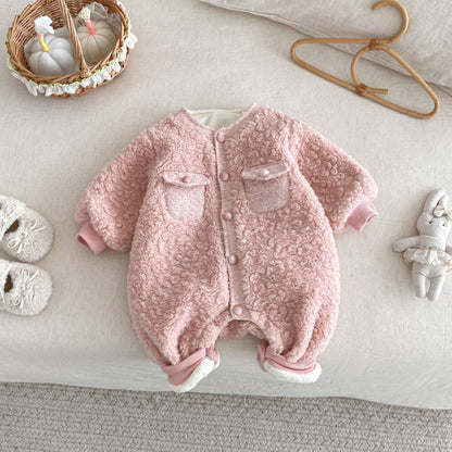 【BABY】冬新作シャネル風裏起毛カバーオールSK102509