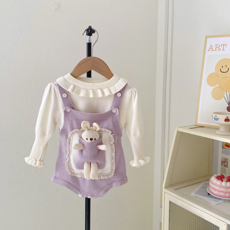 【BABY】うさぎニットサロペット＆無地ニットトップスSK101412