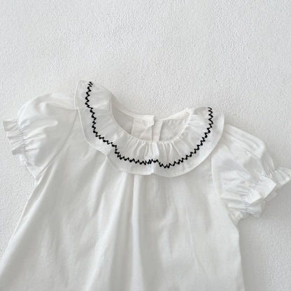 【BABY&KID】夏新作 刺繍フリル襟トップス＆チェックショートパンツSK081524