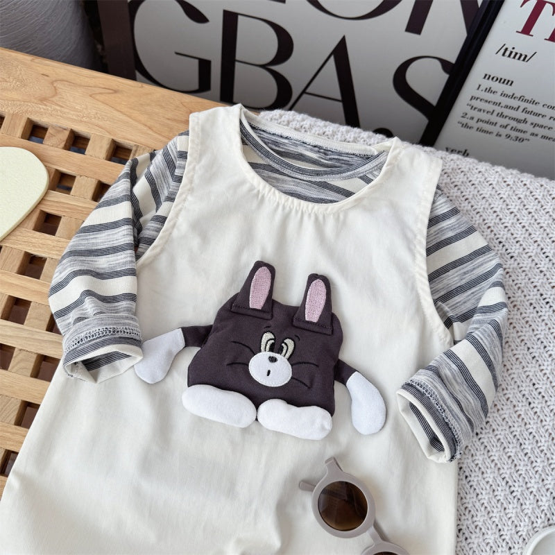 【BABY】カートゥーン柄サロペットカバーオール＆ボーダーロンTSK104303