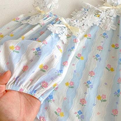 【姉妹服】夏新作 レースキャミ小花柄ロンパース、ワンピースSK081628