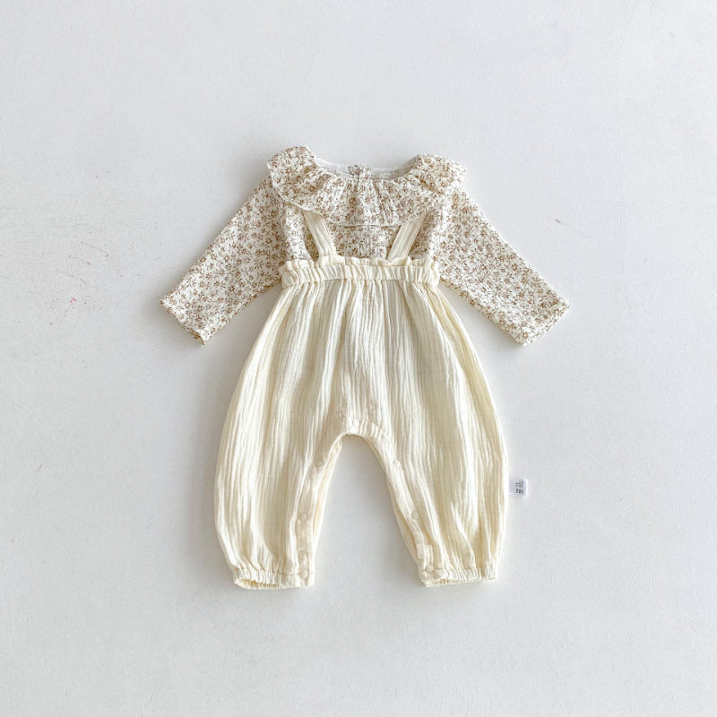 【BABY】小花柄長袖ブラウス&無地サロペットSK100824