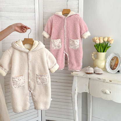 【BABY】冬新作小花柄うさぎ耳フード付きカバーオールSK103105