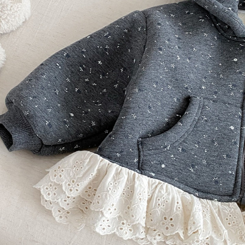 【BABY】冬新作花柄レースフード付き裏起毛アウターSK102721