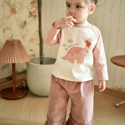【BABY&KID】北欧風カートゥーンラグランTシャツ、ポケットパンツSK101336