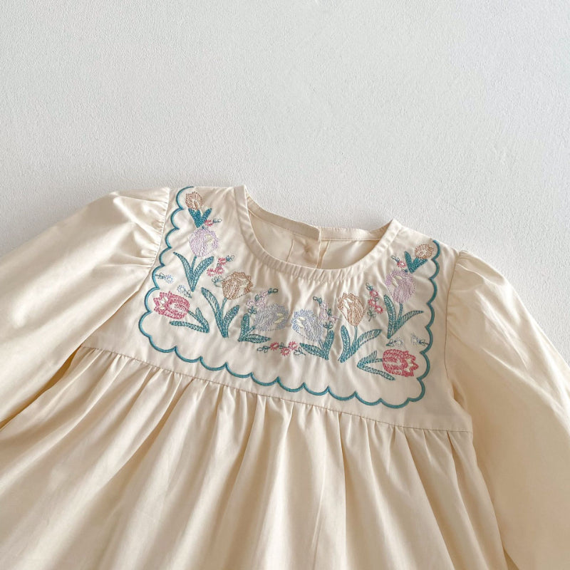 【BABY&KID】長袖花柄刺繍ワンピースSK011004
