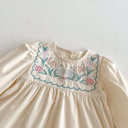 【BABY&KID】長袖花柄刺繍ワンピースSK011004