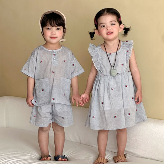 【BABY&KID】夏新作ブルーホワイトストライプセットアップ、ワンピースSK104723