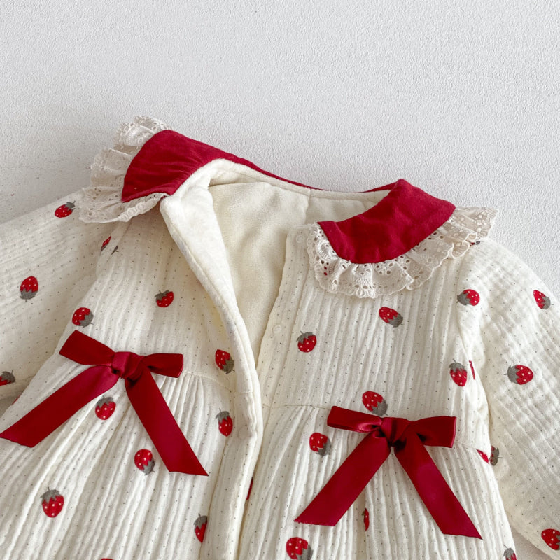 【BABY】冬新作いちご柄レース襟カバーオールSK102710