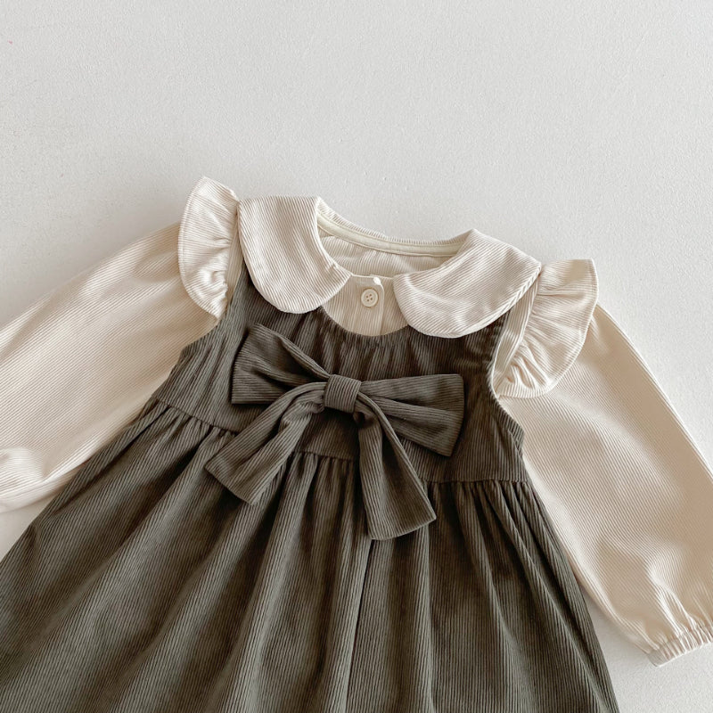 【BABY&KID】コーデュロイ蝶結びワンピース/ベージュトップスSK011027