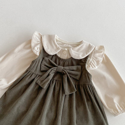 【BABY&KID】コーデュロイ蝶結びワンピース/ベージュトップスSK011027