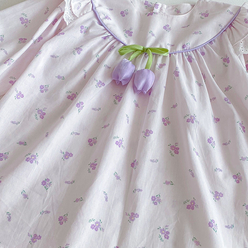 【姉妹服】パープルチューリップロンパース、ワンピースSK101124