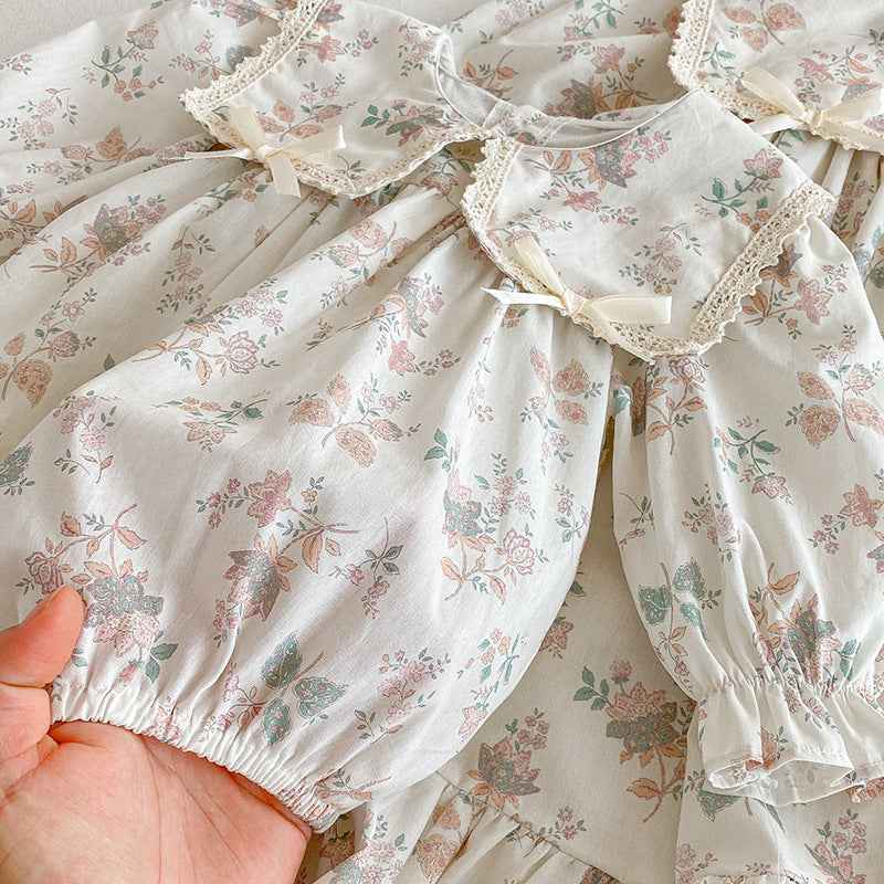 【姉妹服】花柄プリンセス襟ロンパース、ワンピースSK101107