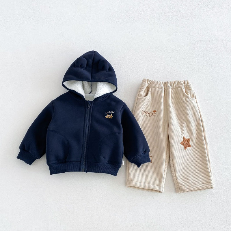 【BABY&KID】冬新作刺繍フード付き裏起毛ジャケットSK108520