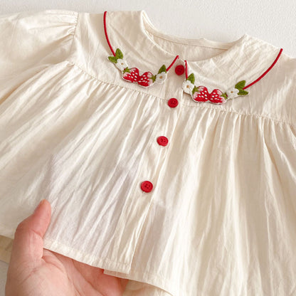 【BABY&KID】いちご刺繍ブラウス、いちごデニムパンツSK100319