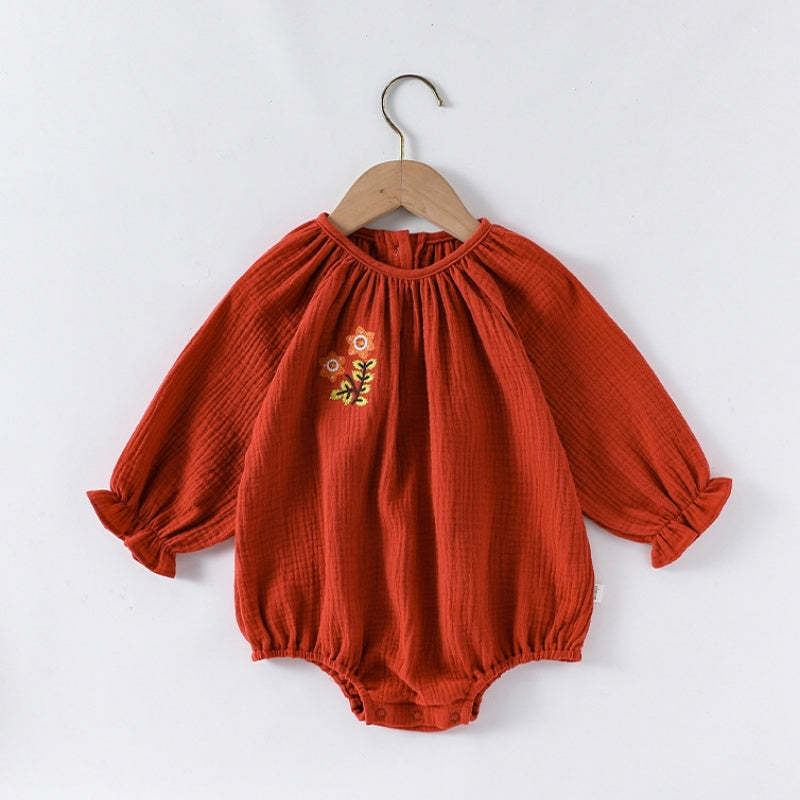 【BABY】北欧風花柄刺繍ロンパースSK010308