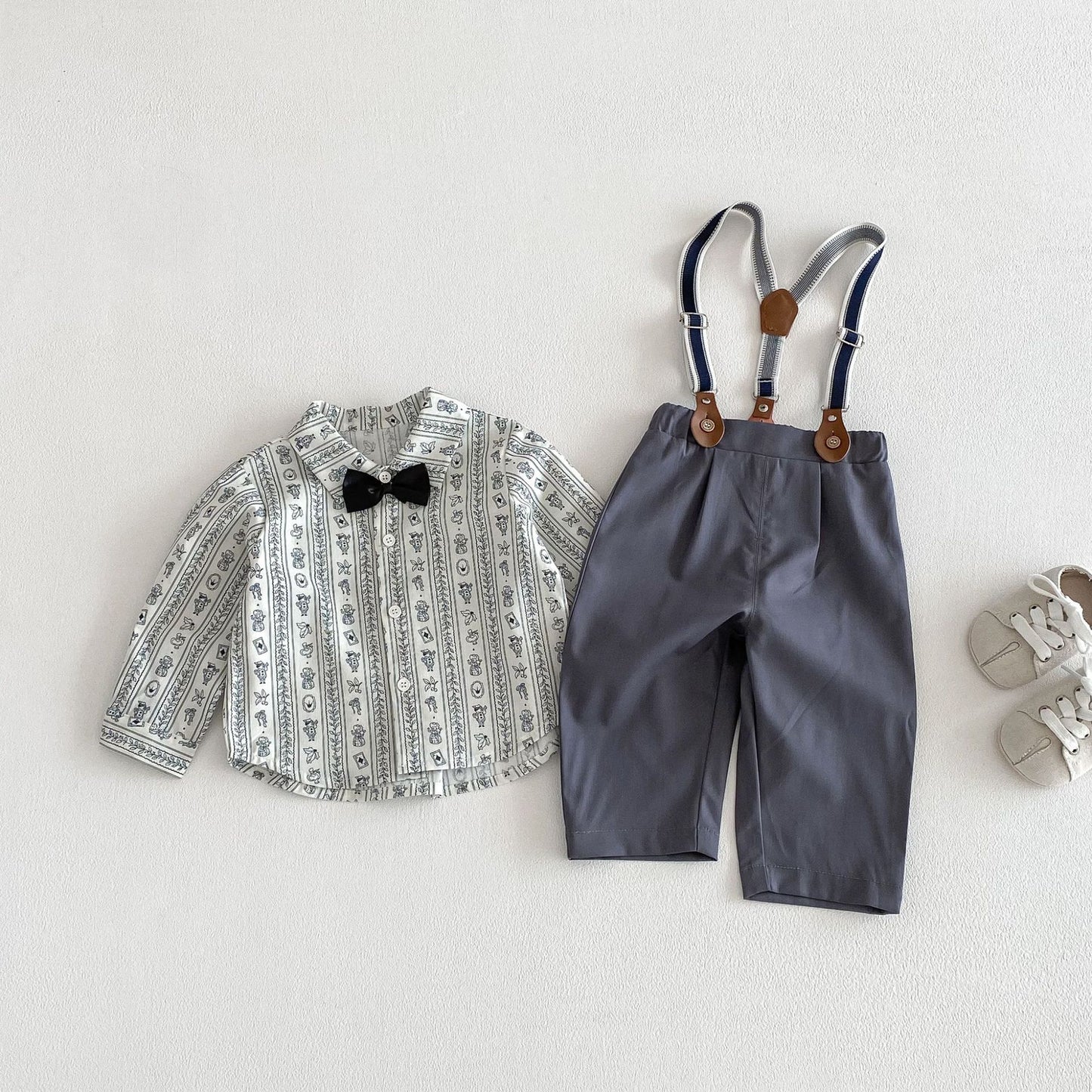 【BABY&KID】韓国風リボンタイシャツ、サロペットパンツSK103521