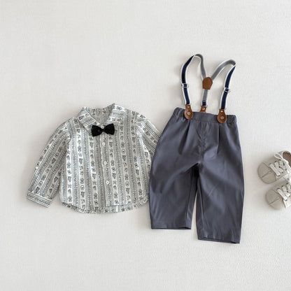 【BABY&KID】韓国風リボンタイシャツ、サロペットパンツSK103521