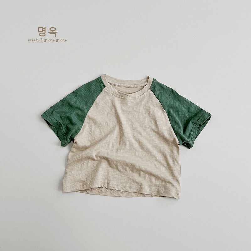 【BABY&KID】夏新作 ラグラン切り替えTシャツSK080814
