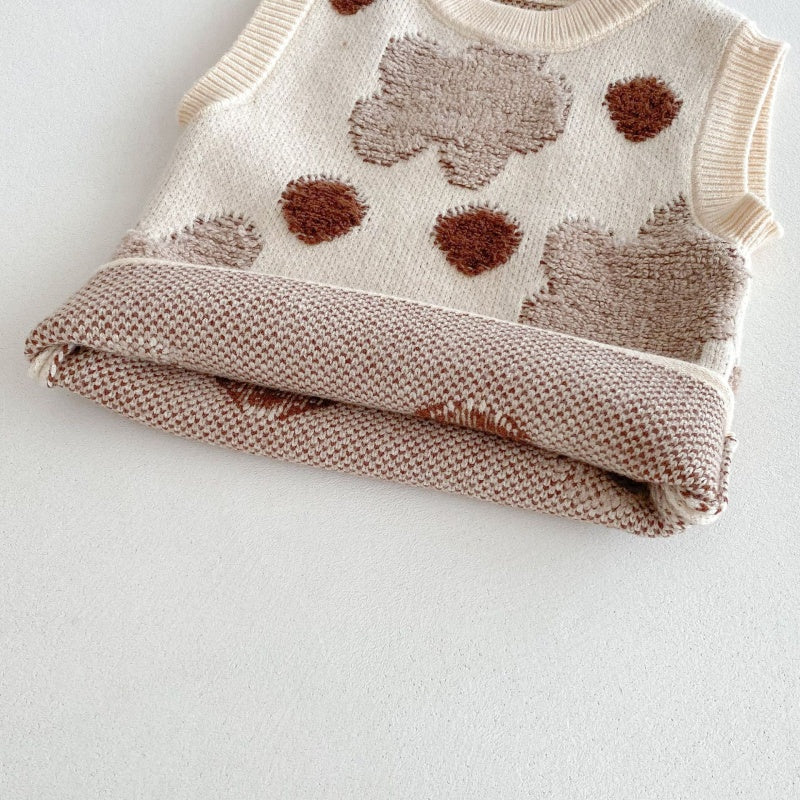 【BABY&KID】花柄ベスト&パフ袖トップス&ニットパンツ3点セットSK100332