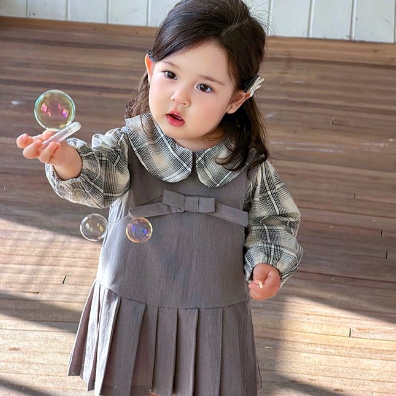 【BABY】韓国風スクールワンピース＆チェックシャツSK103707