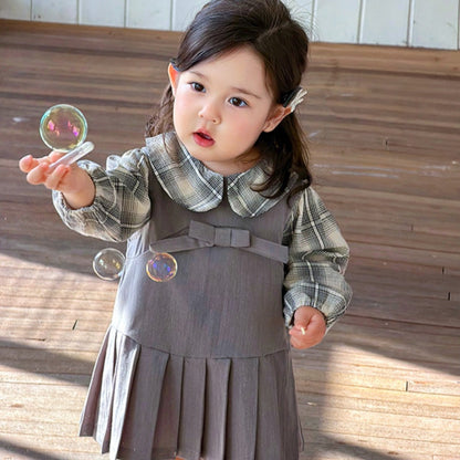 【BABY】韓国風スクールワンピース＆チェックシャツSK103707